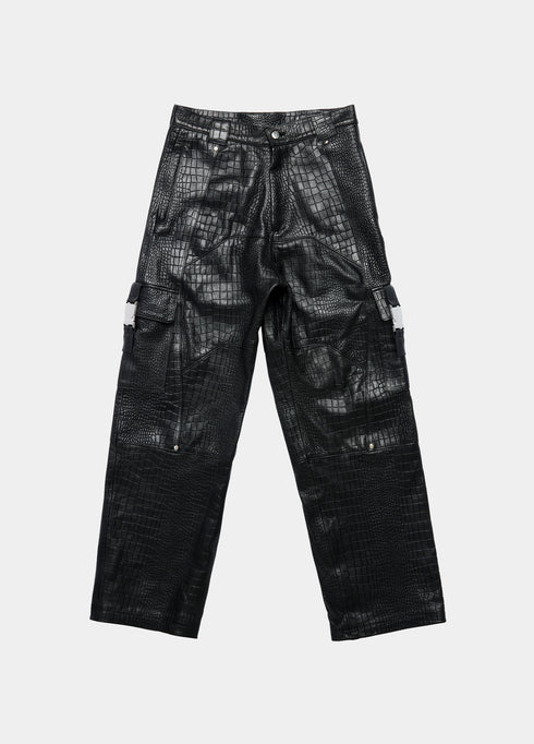 CROCODILE LEATHER CARGO PANTS